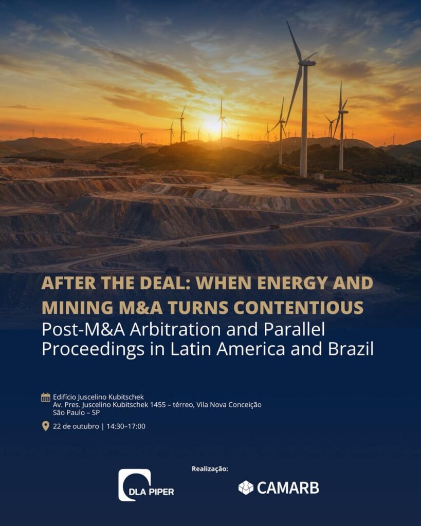 Arte oficial de After the Deal, encontro sobre arbitragem pós-M&A em energia e mineração, em 22 de outubro de 2026.