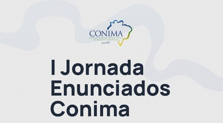 Arte oficial da I Jornada CONIMA de Boas Práticas Institucionais em Mediação, Arbitragem e Dispute Boards, em 21 de outubro de 2026.