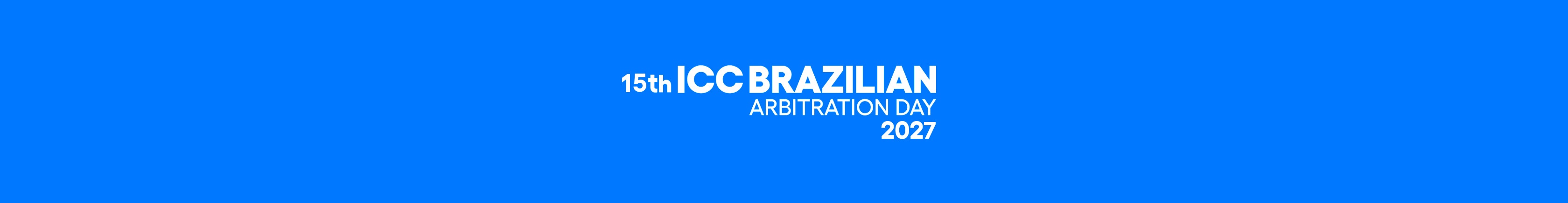 Arte oficial azul do 15th ICC Brazilian Arbitration Day 2027, com o nome e a edição do evento em branco.