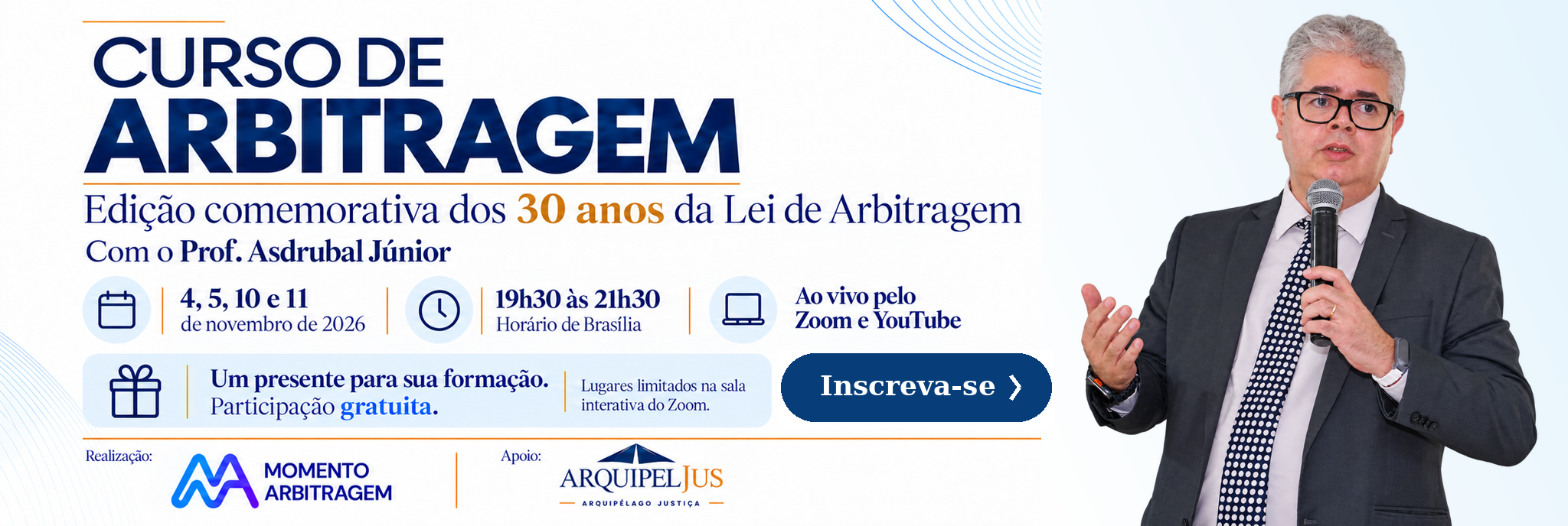 Imagem oficial de divulgação de Curso de Arbitragem — edição comemorativa dos 30 anos da Lei de Arbitragem