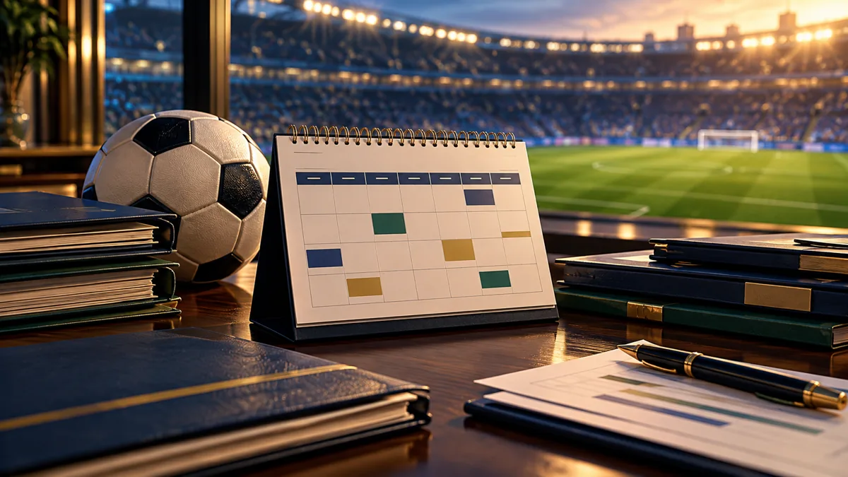 Ilustração de calendário e pastas com bola de futebol
