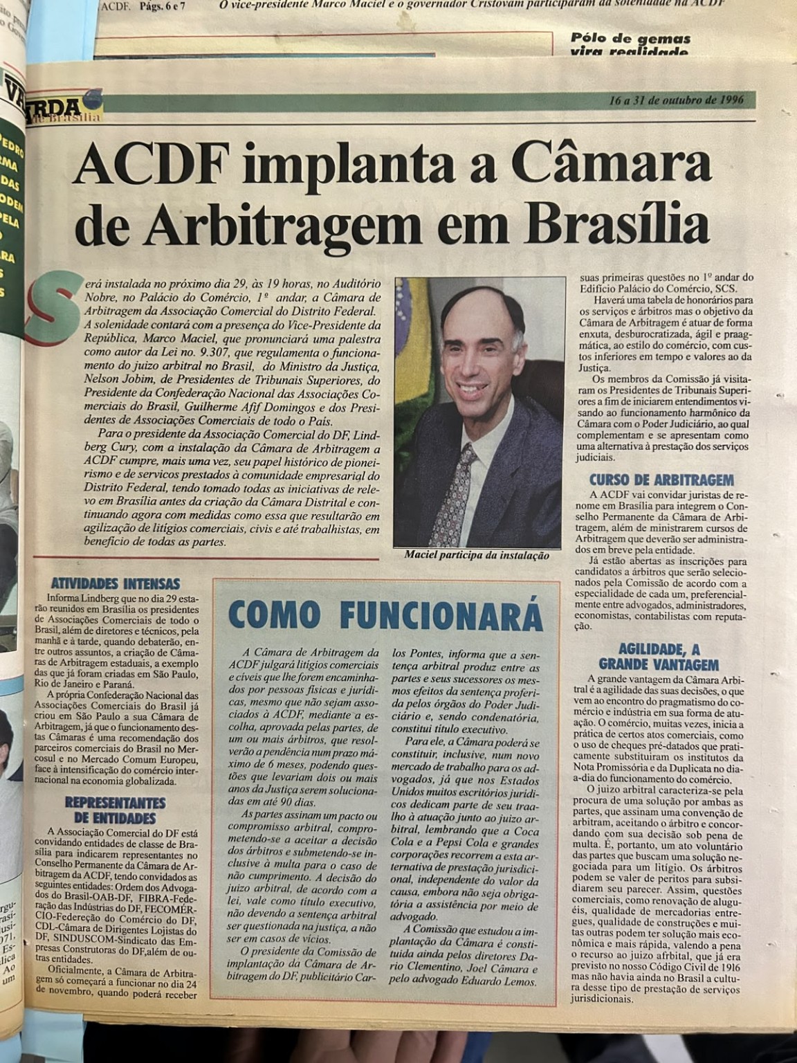 Reportagem histórica da ACDF sobre implantação da Câmara de Arbitragem em Brasília, com fotografia de Marco Maciel.