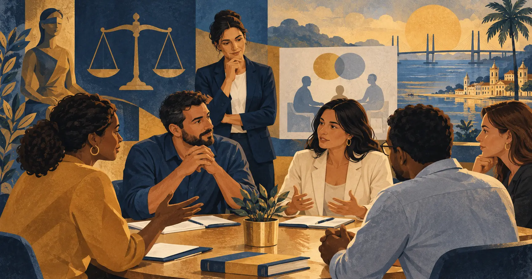 Ilustração editorial de formação prática em mediação